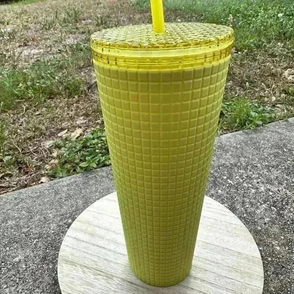 Starbucks Meadow Yellow Grid Soft Touch Tumbler Venti 24 oz NEW - Picture 3 of 6